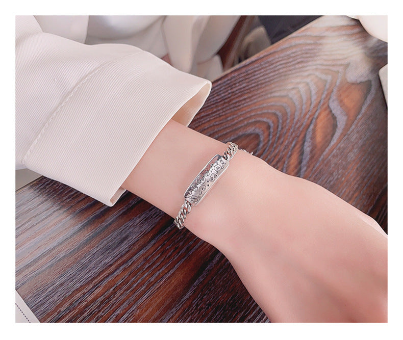 S925 Sterling Silver Graffiti Pattern Rabbit Bear Bracelet