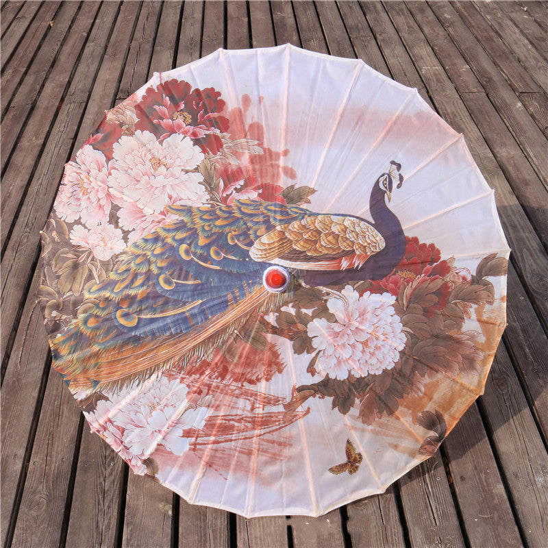 Chinese Style Silk Print Antique Umbrella