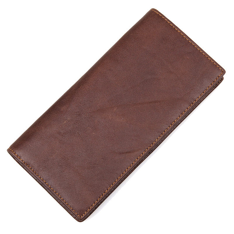 Portefeuille long vertical en cuir de cheval fou vintage pour homme