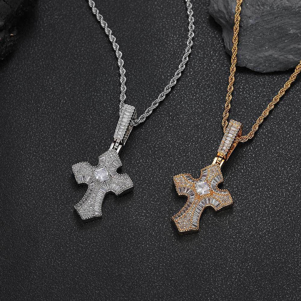 European Hip Hop Cross Pendant Zircon Necklace