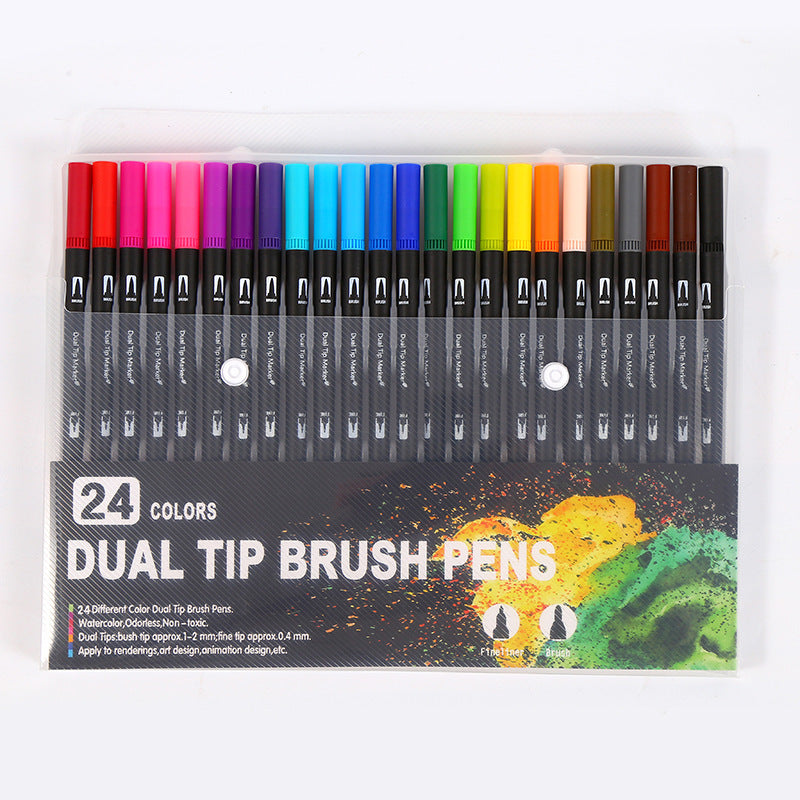 Double-headed Mark Watercolor Pens Set Color Hook Line Painting Soft-headed Pen