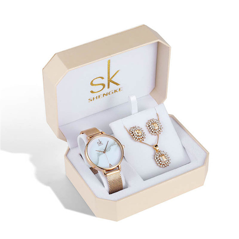 Rhinestone watch earring necklace