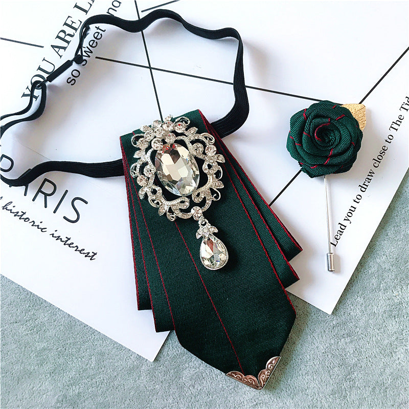 Korean Style Bow Tie Rhinestone Brooch Set