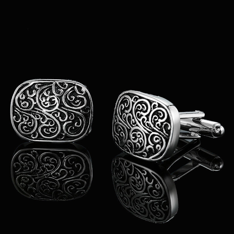Men's Shirt French Cufflinks High Quality Enamel Vintage Pattern Laser Metal Cube Cufflinks