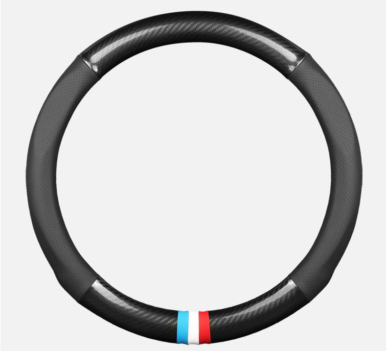 Leather carbon fiber steering wheel cover