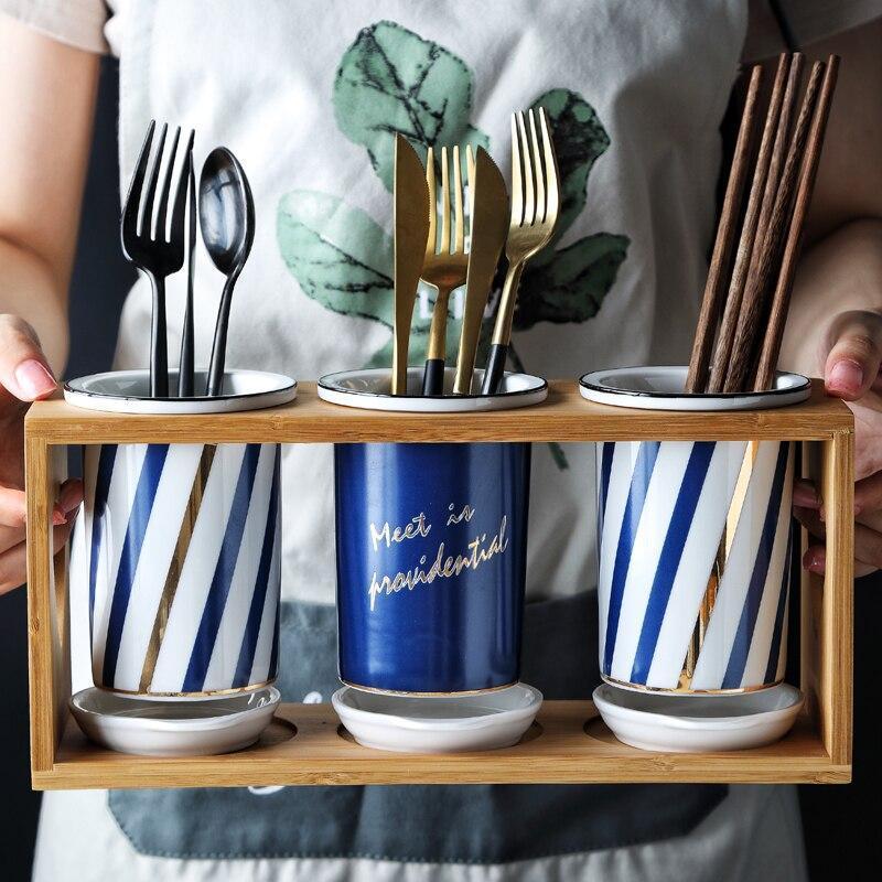 Ceramic fork spoon tableware storage drain cylinder