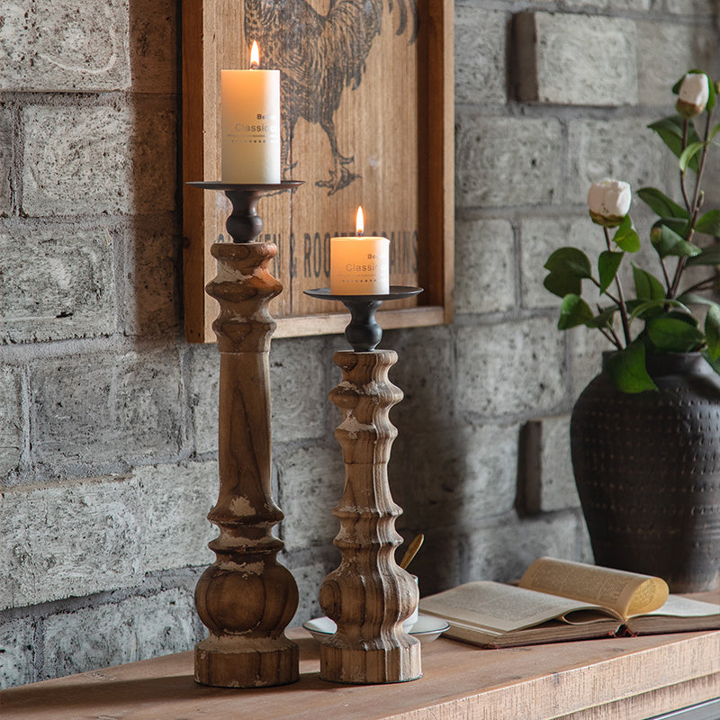 American Retro Solid Wood Wrought Iron Candle Holder Ornaments