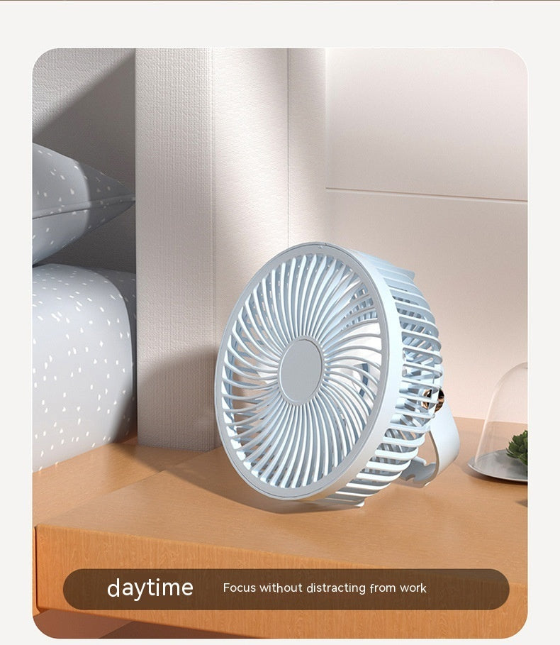 Small Electric Fan Rechargeable Night Light Portable Summer Cartoon Moving Student Bed Head Wall Desktop Mini