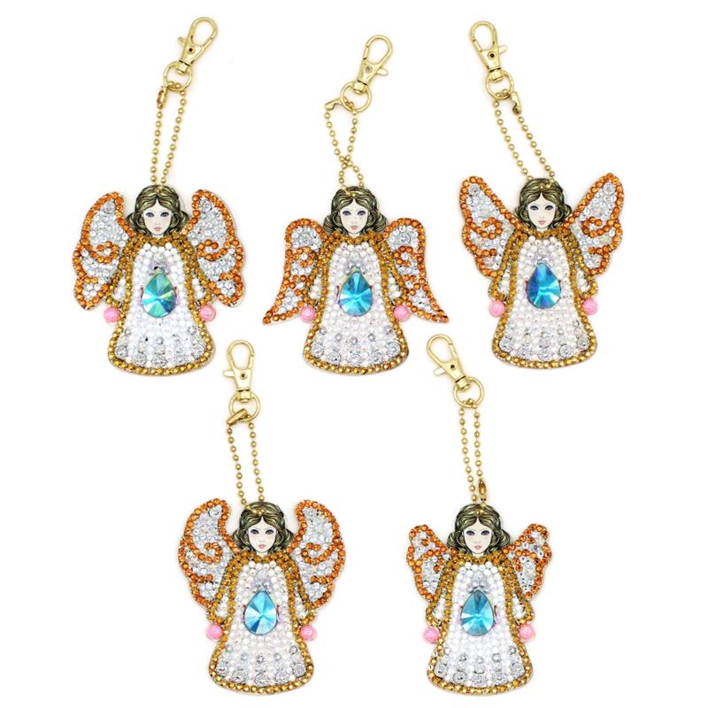 5Pcs DIY Diamond Painting Keychain Angel Pattern Diamond Embroidery