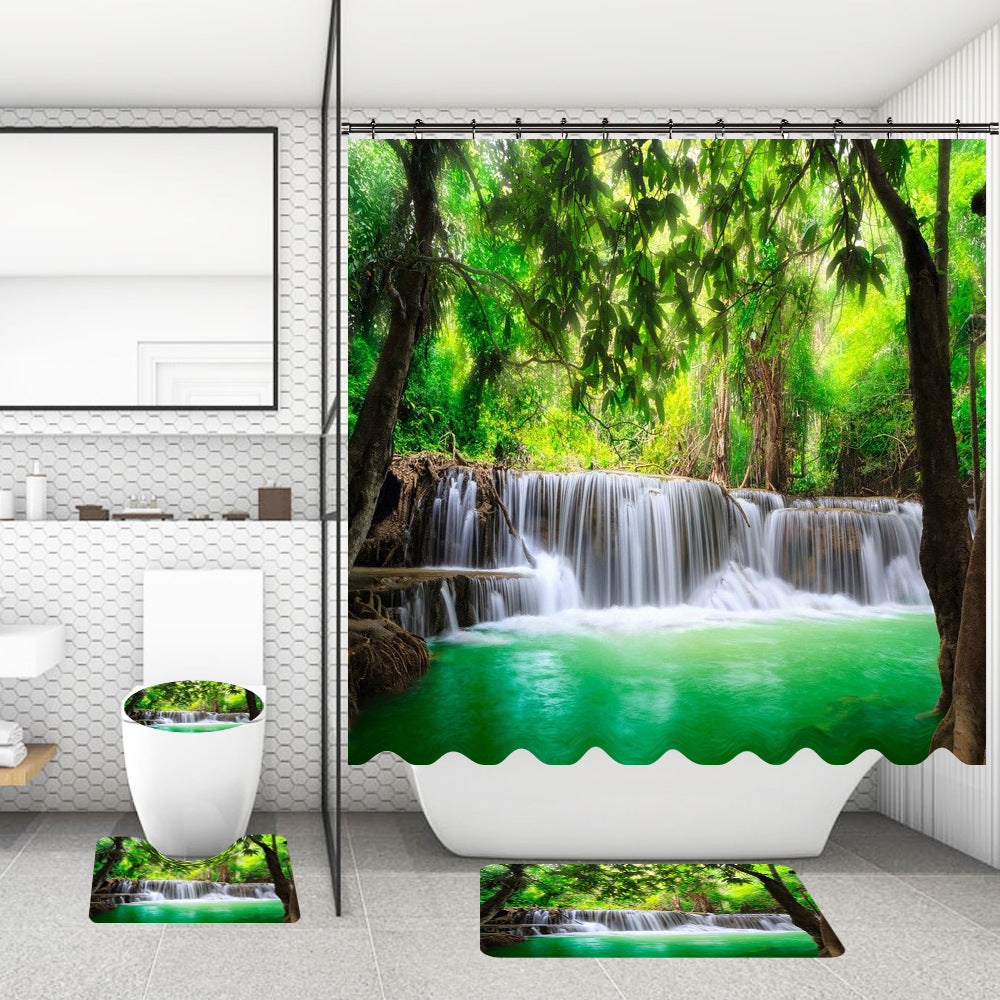 Bathroom Shower Curtain Floor Mat Suit Ocean World Printing