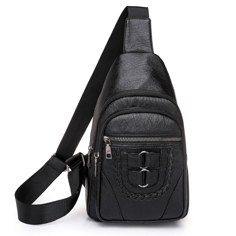 Simple Chest PU Soft Leather Textured Shoulder Bag