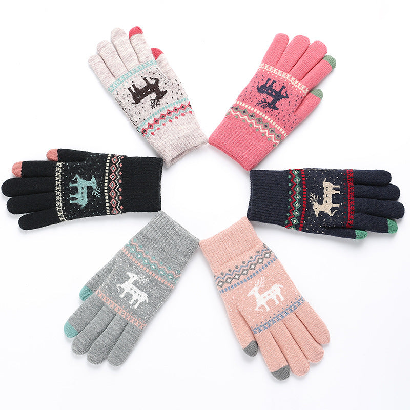 Fawn knit gloves cold warm touch screen wool gloves