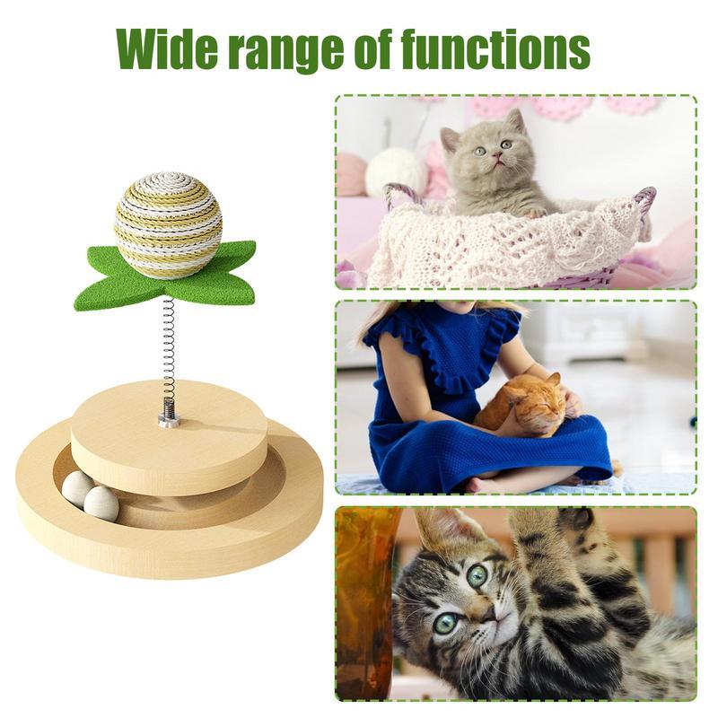Jouet pour chat à ressorts, tapis à gratter naturel en sisal, jouet interactif pour chaton avec circuit de balle, balle à ressort, jouet automatique pour chat d'intérieur