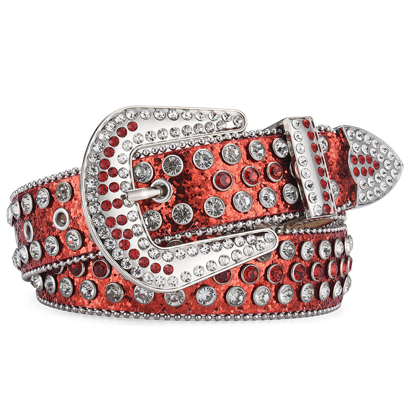 Ceinture unisexe en alliage, style punk rock, avec rivets et strass