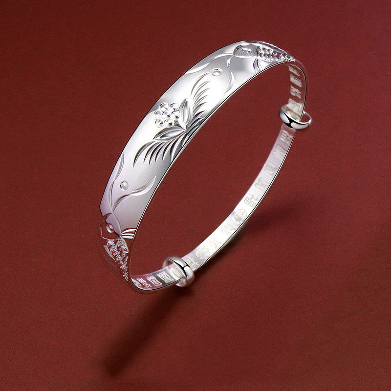 Women's Fashion Vintage Sterling Silver Flowering Double Fish Bracelet