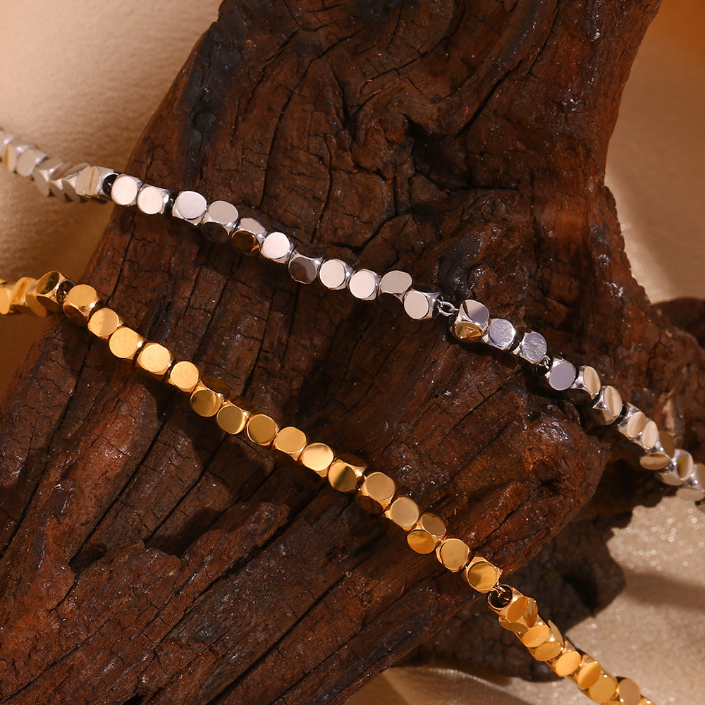 Simple Niche Personality Stainless Steel Cube Bead Necklace