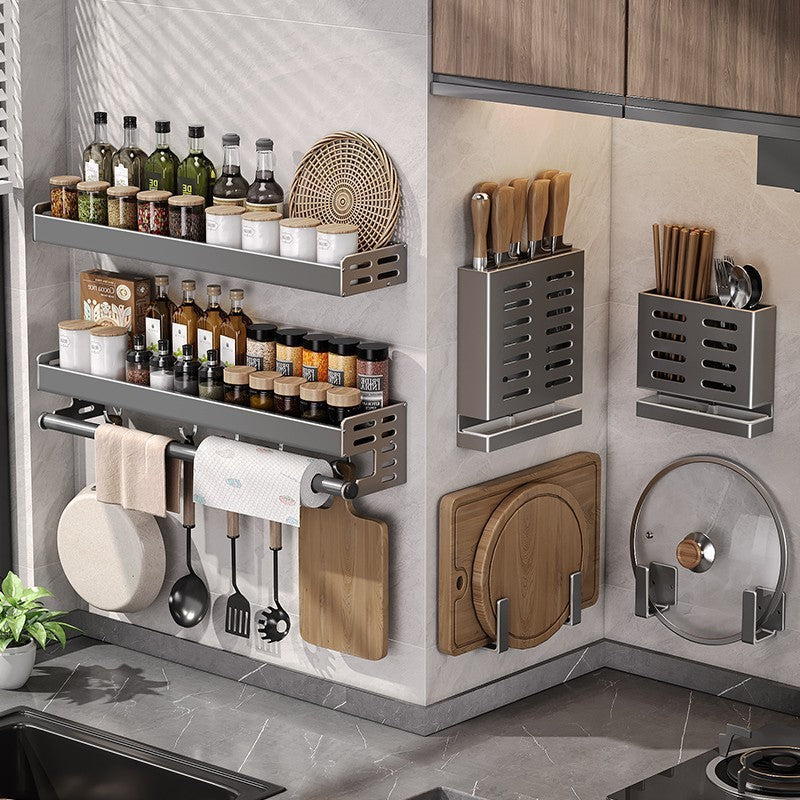 Gun Gray Kitchen Storage Rack Alumimum Punch-free Multi-functional Household