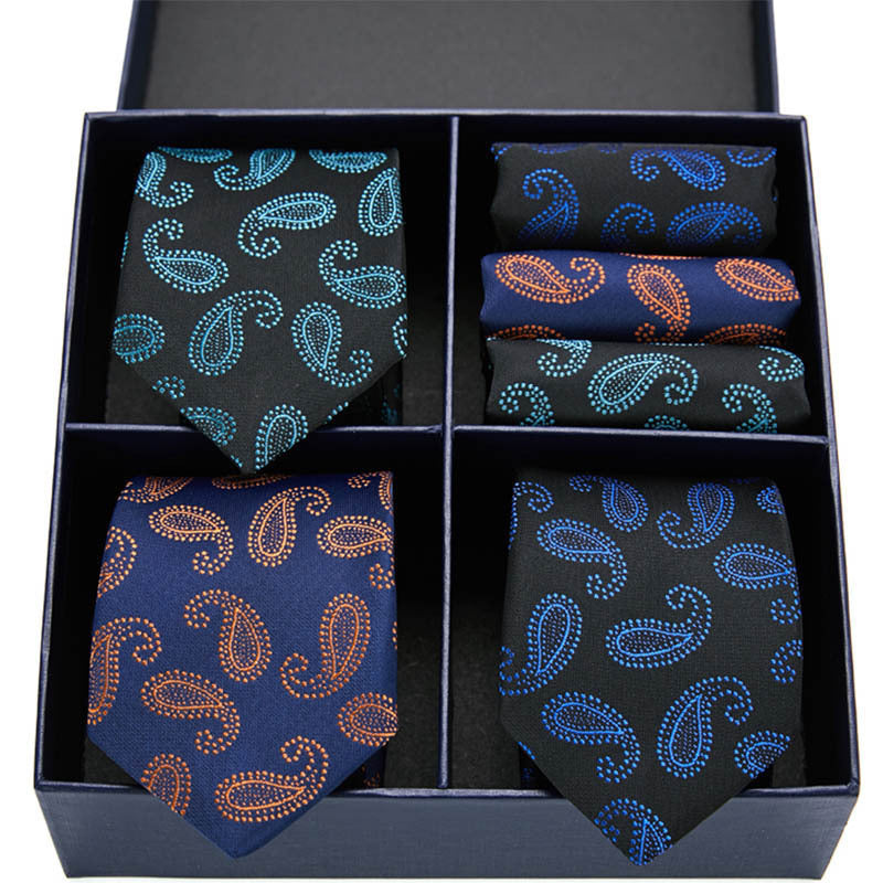 Fashion business striped tie square scarf combo set