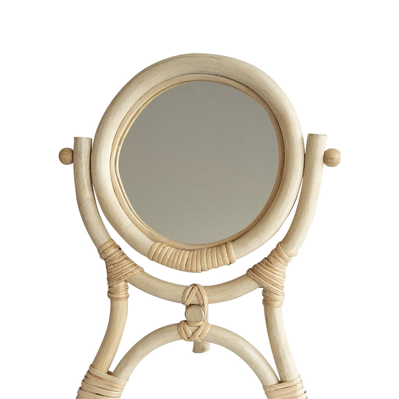 Retro Handmade Rattan Desktop Makeup Mirror