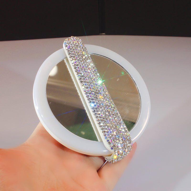 Diamond Embedded Portable LED Makeup Mirror