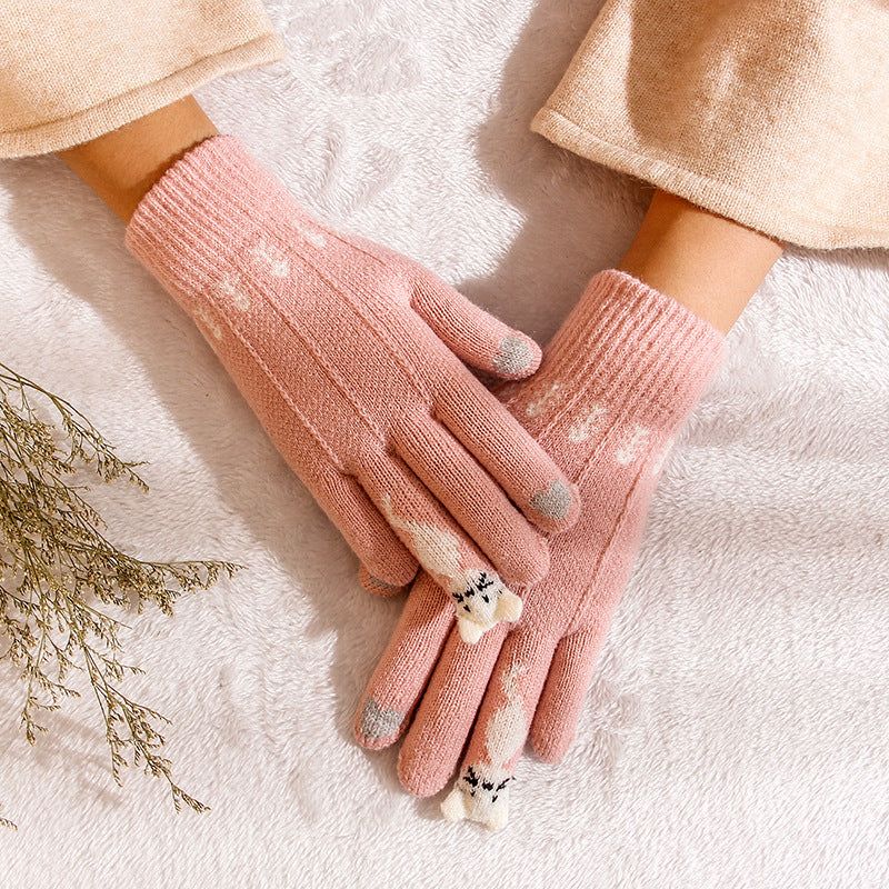 Fawn knit gloves cold warm touch screen wool gloves