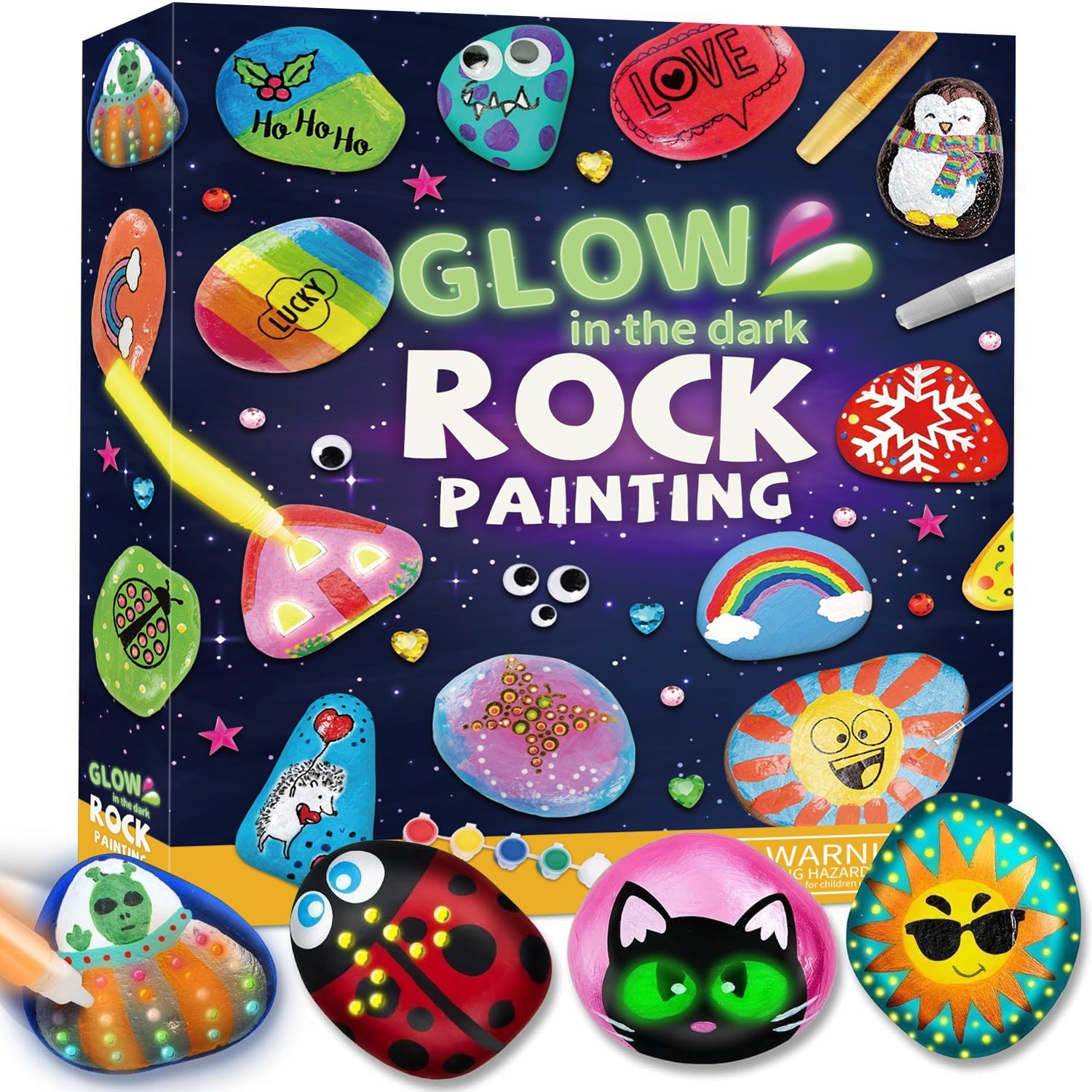 Creative Handmade DIY Graffiti Painted Luminous Rock Painting Suit Toy