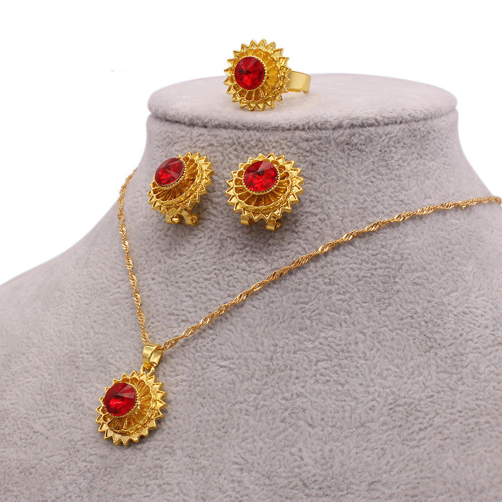 Women's Wedding Classic Necklace Earring Ring Three-piece Set