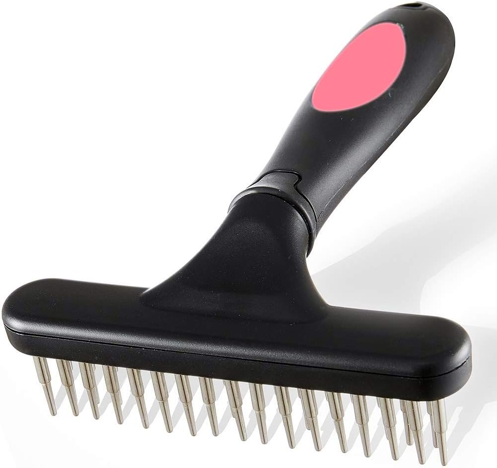 Pet Grooming Rake Double Row Pins Shedding And Dematting Undercoat Rake Comb For Dogs And Cats Safe Grooming Deshedding Brush Comb Out Mats Tangles Easily