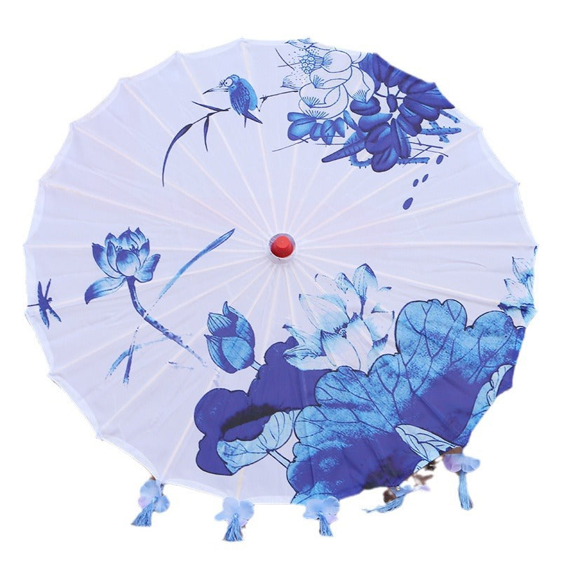Ancient Costume Silk Cloth Tassel Petal Umbrella