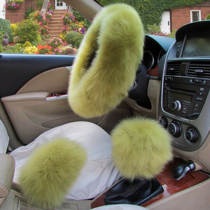 Pure Wool Car Steering Wheel Cover Three-piece Set