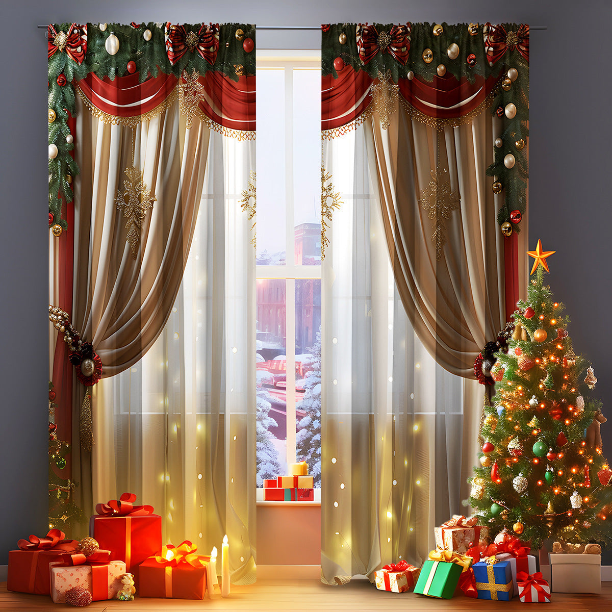 2PCs Christmas Curtain 3D Digital Printing