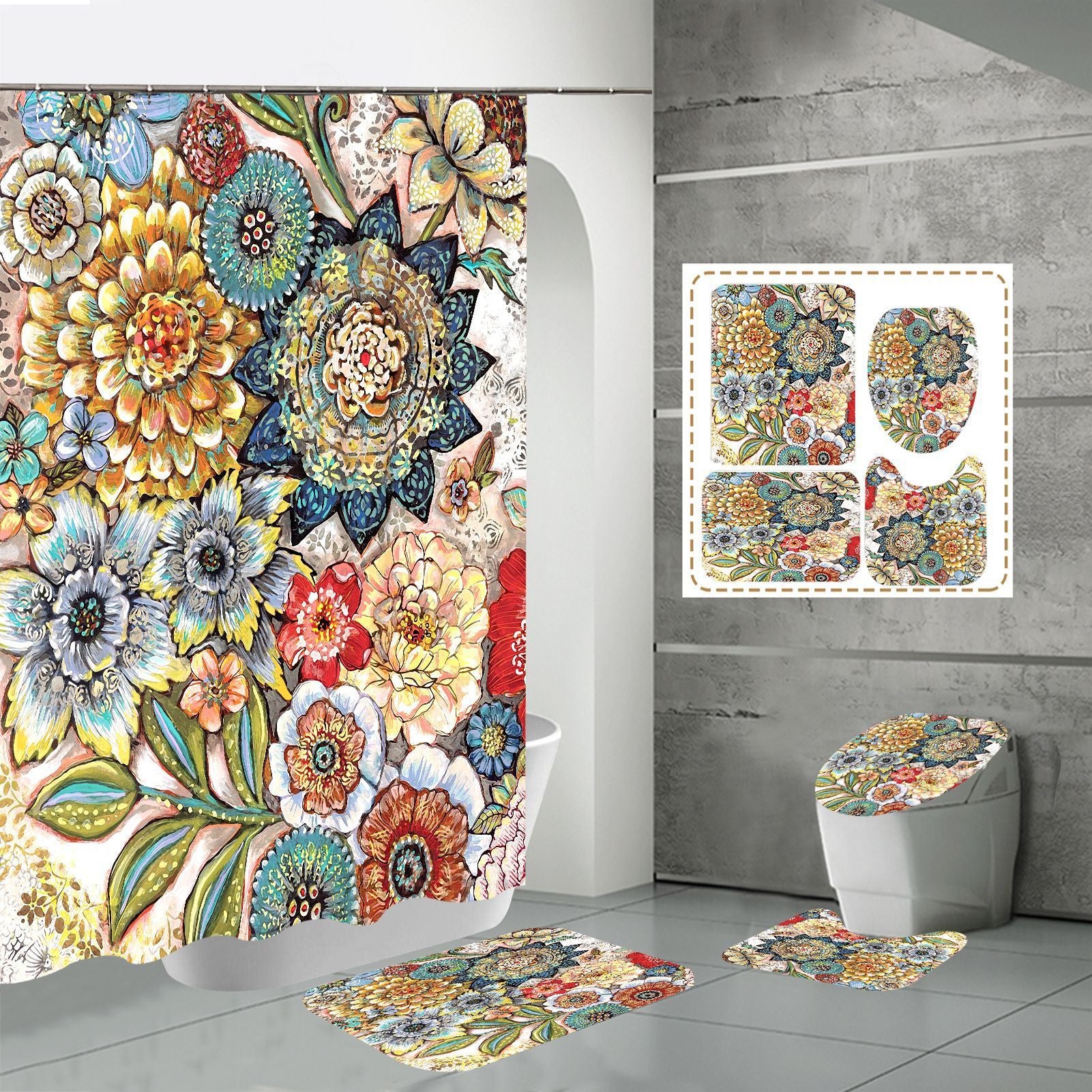 3D HD Digital Printing Bathroom Shower Curtain