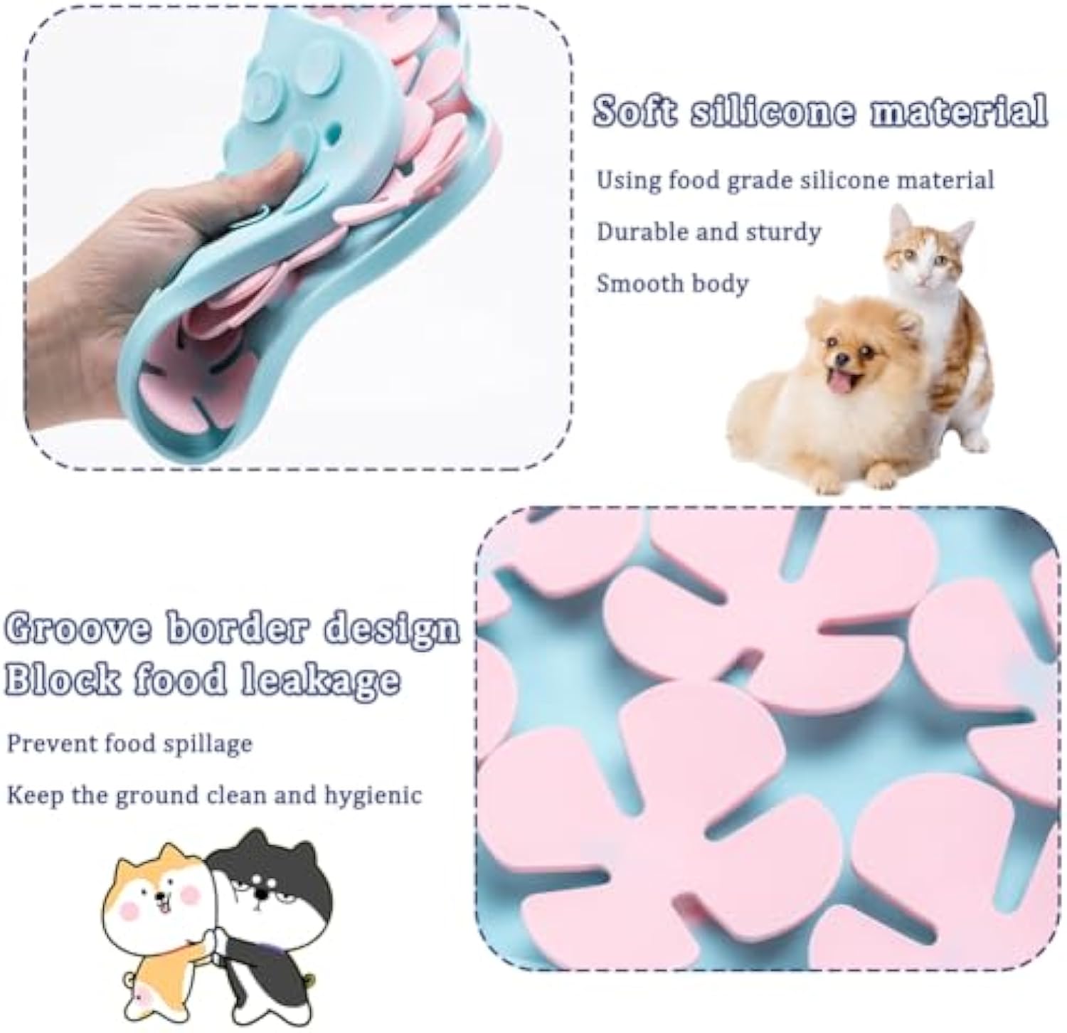 Slow Feeder Dog Bowls Silicone Slow Feeder Lick Down Eating Pet Calming Mat Anxiety Relief Training Wet Food Lick Pad With Suction Cup Interactive Feed Game Toy All Breed Dogs