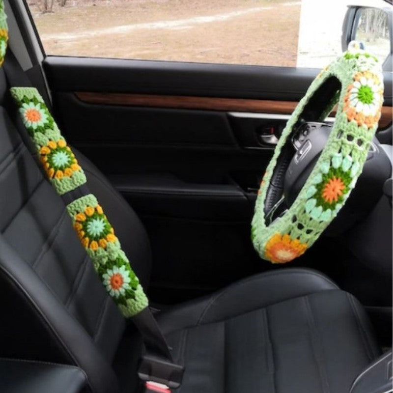 Car Interior Hand-crocheted Flower Steering Wheel Warm Non-slip Cover