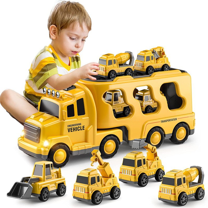 Children's Double Storage Transport Vehicle Inertia Engineering Team Music Toy Car