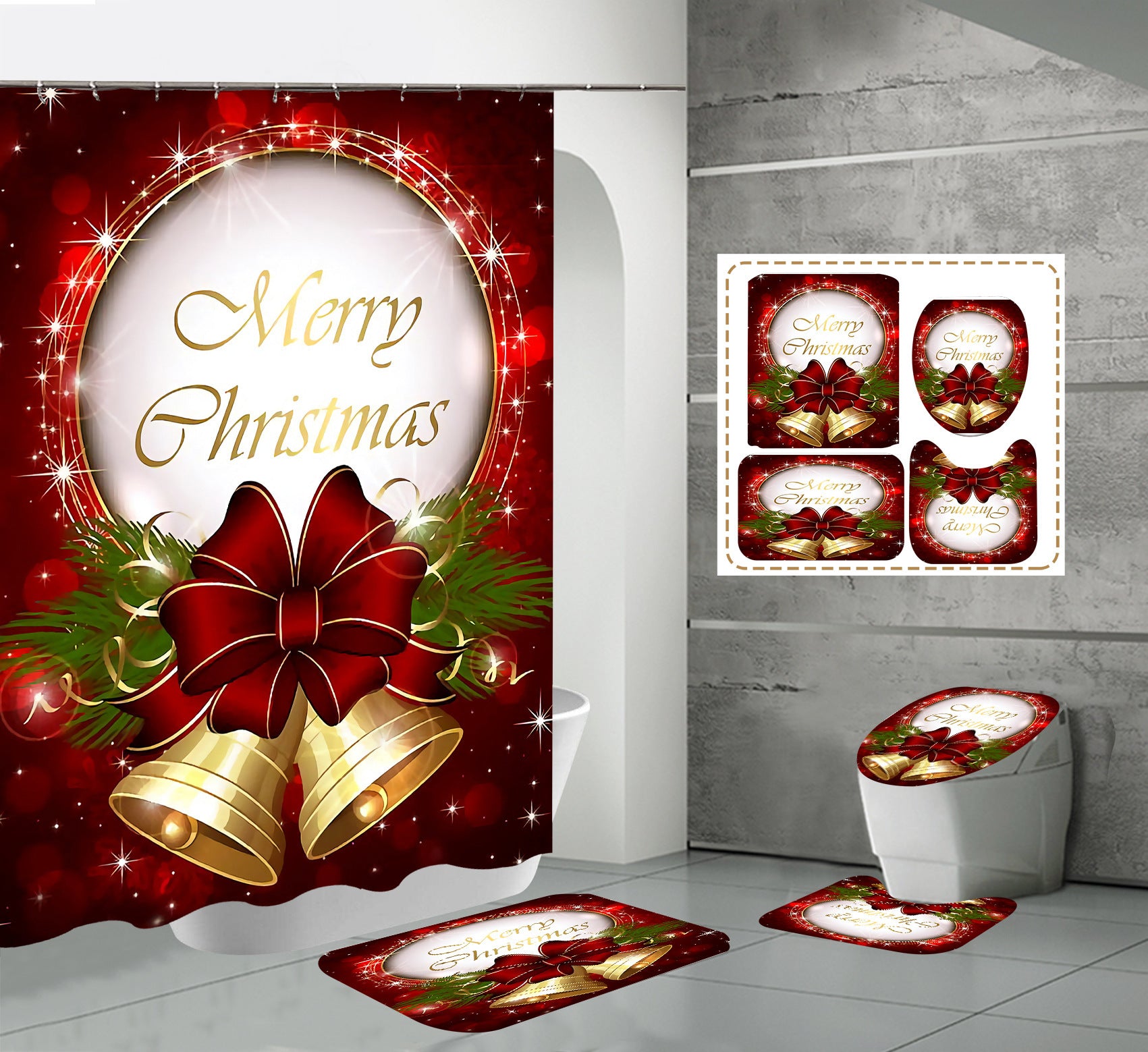 Printed Waterproof Polyester Bathroom Jingling Bell Partition Shower Curtain