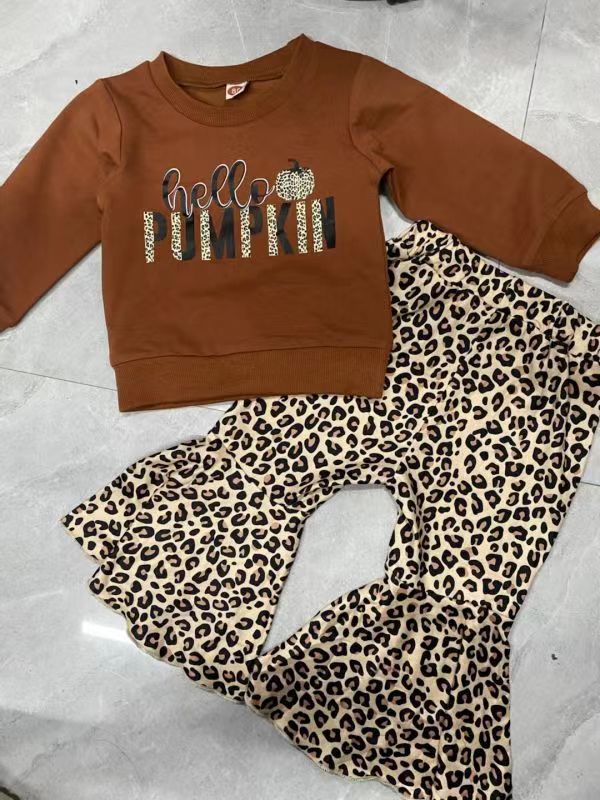 Children Suit Brown Sweater Leopard Patterned Pants