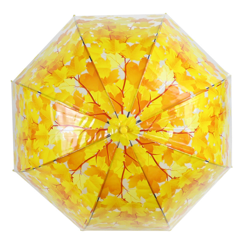 Long Handle Transparent Umbrella Painted Umbrella Maple Leaf Umbrella