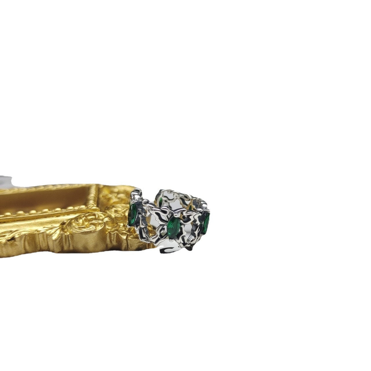 S925 Sterling Silver Vintage Diamond Green Zircon Ring Men's And Women's Hip Hop Trendy Rings