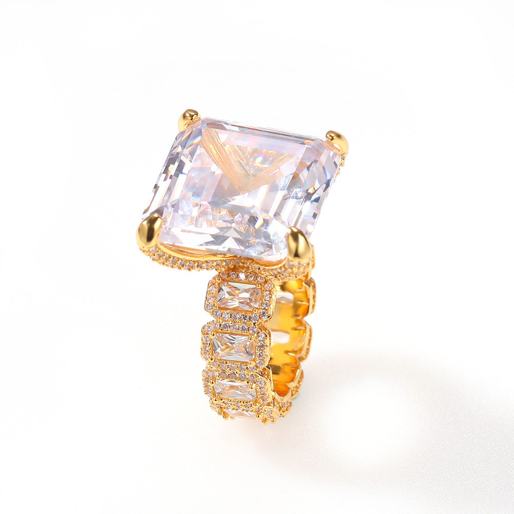 Vintage Hip Hop Gold Plated Men's Luxury Large Zircon Ring