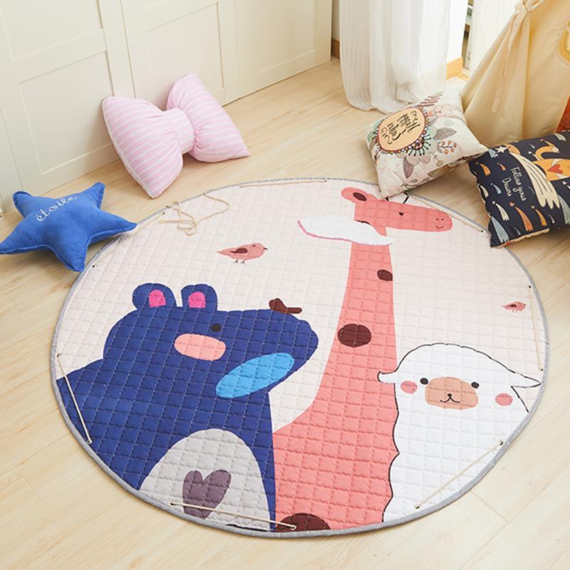 Round Fabric Baby Crawling Children's Play Mat, Toy Storage Blanket, Cotton Crawling Mat