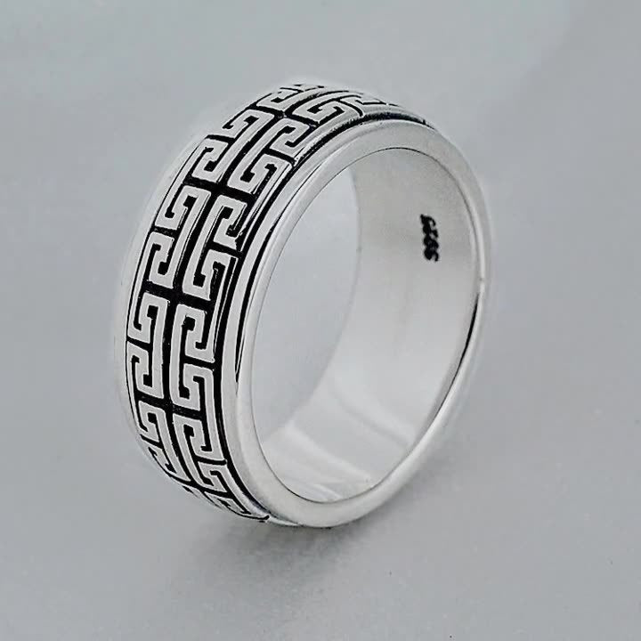 Bague ajustable chinoise en argent thaïlandais pour couple motif Grande Muraille