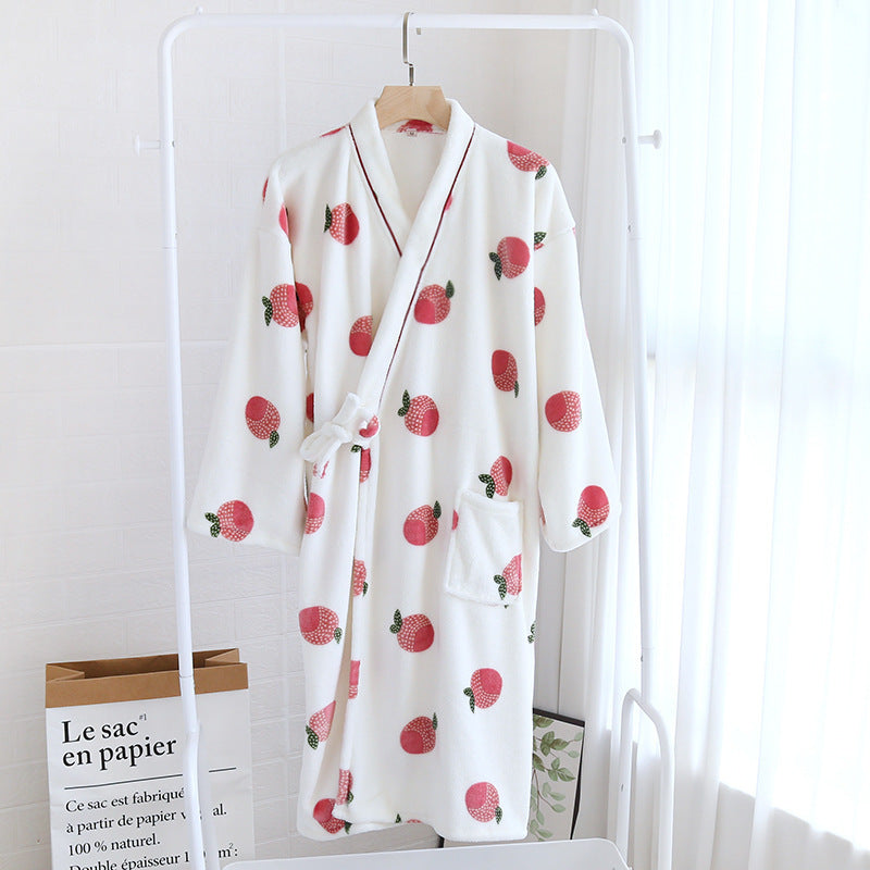 Flannel Peach Tie Ladies Long Robe