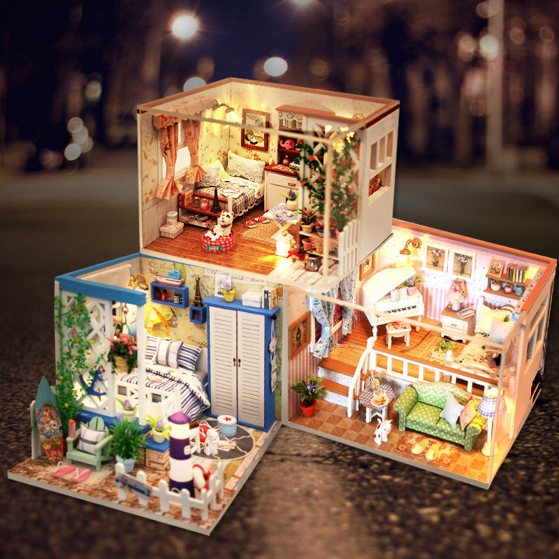 Dly Hand-made Assembled Cottage Child  Model House Girl Toy Villa Princess House Cabin