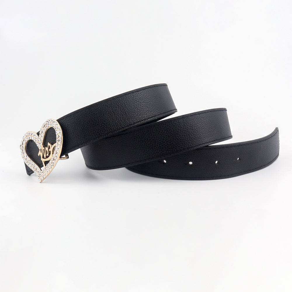 Black Ladies Belt Love Inset Rhinestone Golden Kiss Belt Fashion Hundred Matching Jeans Skirt Coat Coat