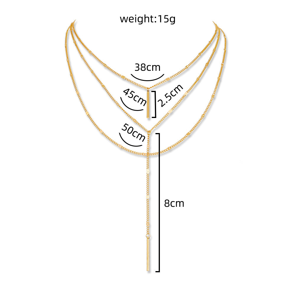 Creative y-shaped multi-layer necklace with copper tube