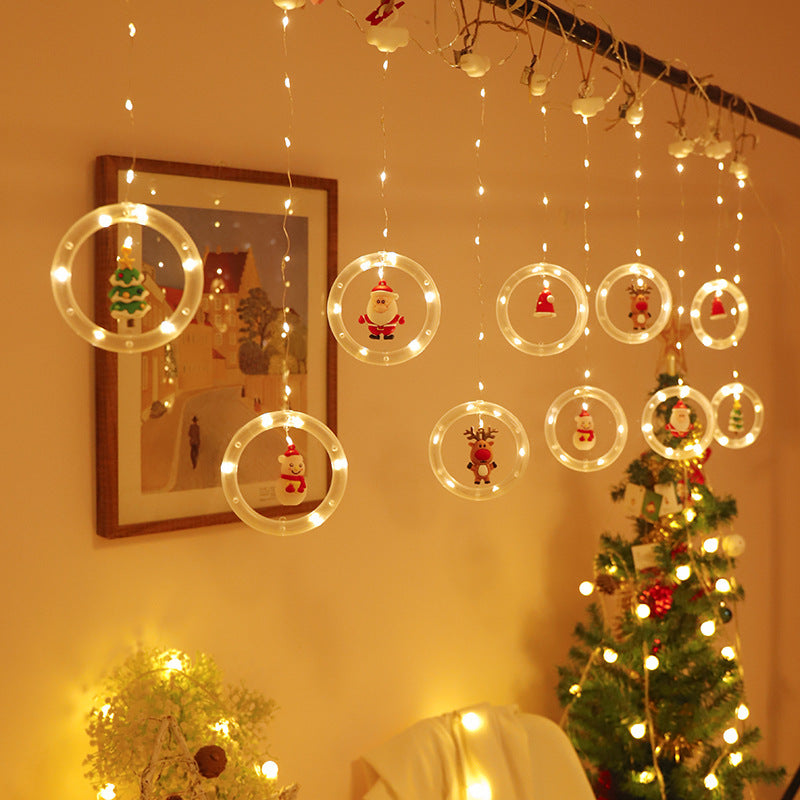 Festive DIY String Lights,Santa Claus Circle Christmas Tree Cartoon Shape Curtain Lights,LED Colorful Lights,Room Window Decoration Lights