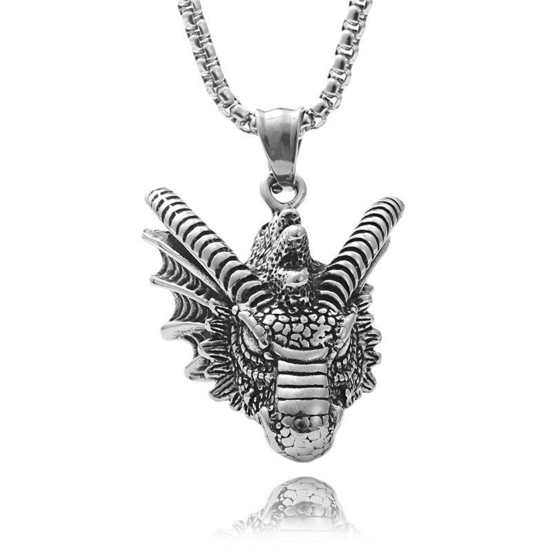 Ornament Titanium Steel Dragon Pendant Vintage Stainless Steel Necklace