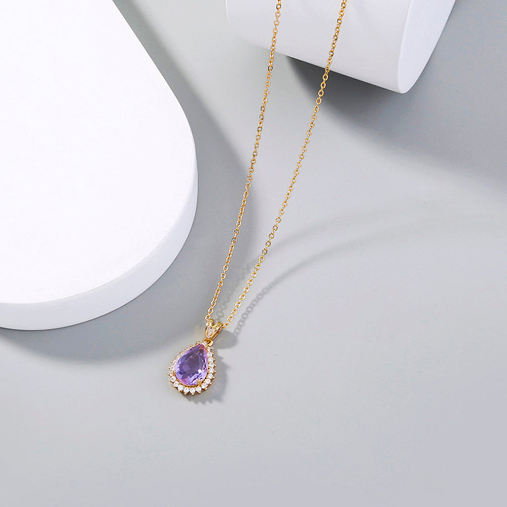 European and American cross-border direct sales jewelry simple single layer full of zirconium micro-inlaid water drop crystal zircon pendant necklace accessories female
