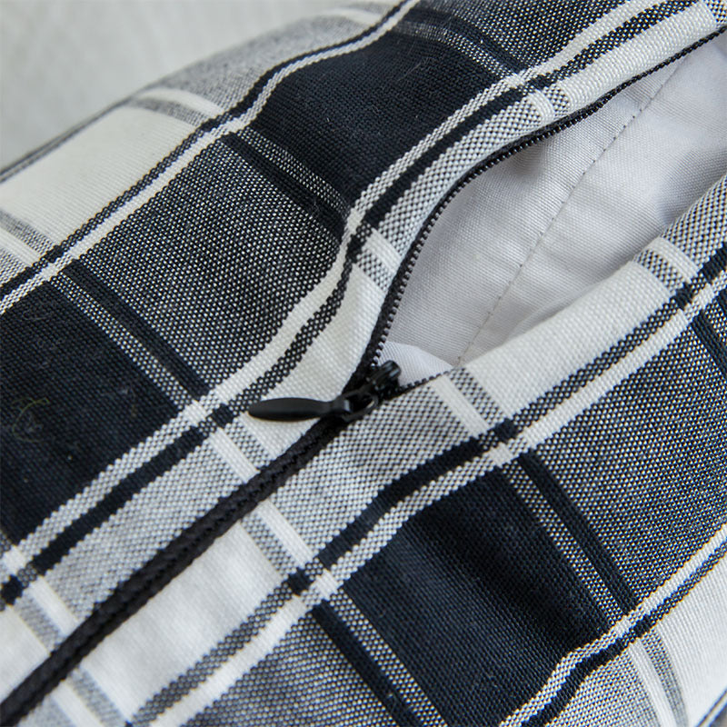 Polyester Cotton Black And White Checkered Pillow And Backrest Cushion